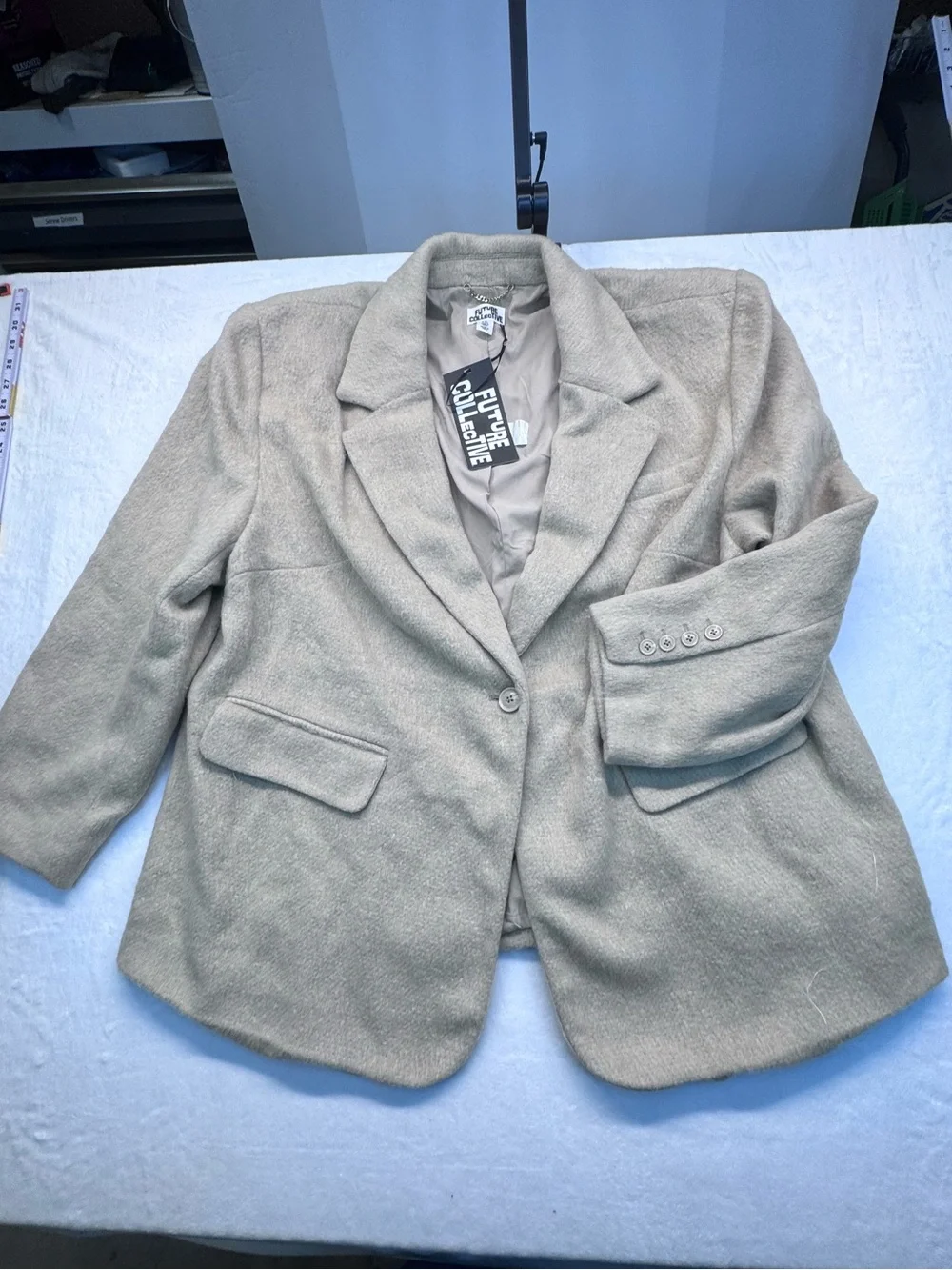 Future Collective NWT Beige Wool Blend Blazer Jacket XXL Heavy Warm Oversized